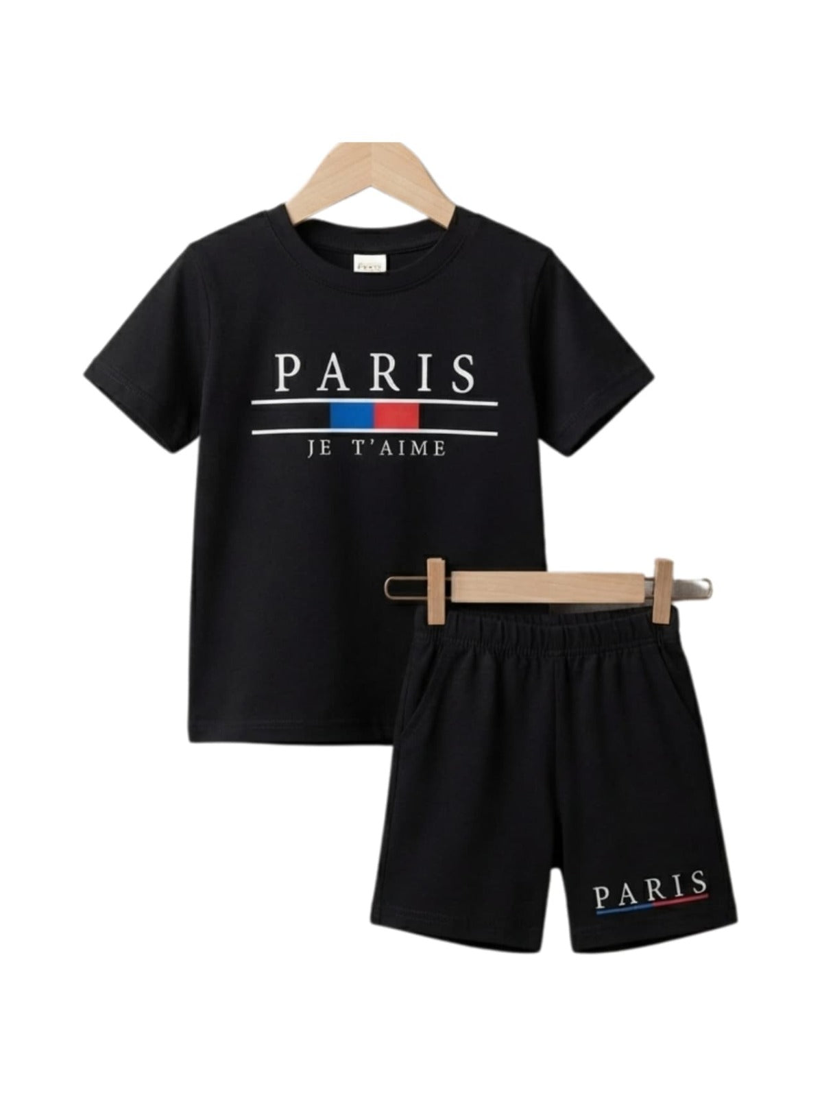 Boys Paris Printed Black T-Shirt & Shorts Set 151