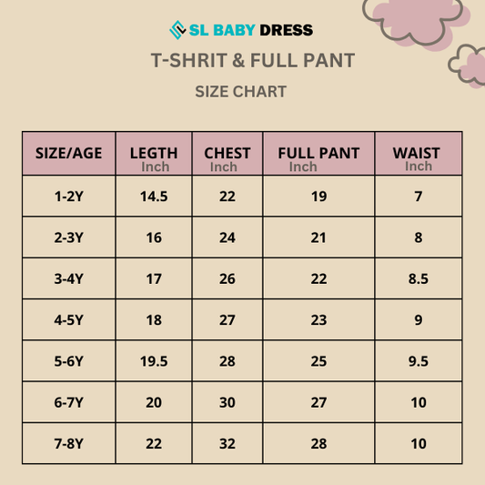 Baby & Kids 2pcs  Printed T-shirt & Full Pant (3mths-12yrs)-0061