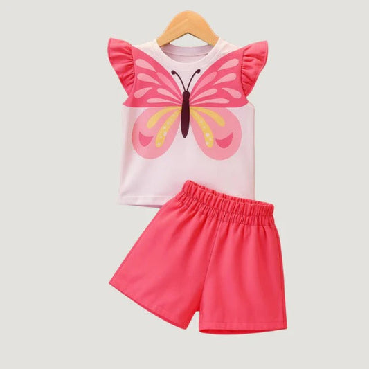 Girls Butterfly Graphic Printed T-Shirt & Matching Shorts 2 Piece Set(3mths-6yrs)-0036