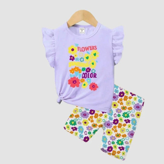 Girls Lavender Floral Top & Leggings 2pcs Set (3mths-6yrs)-0023