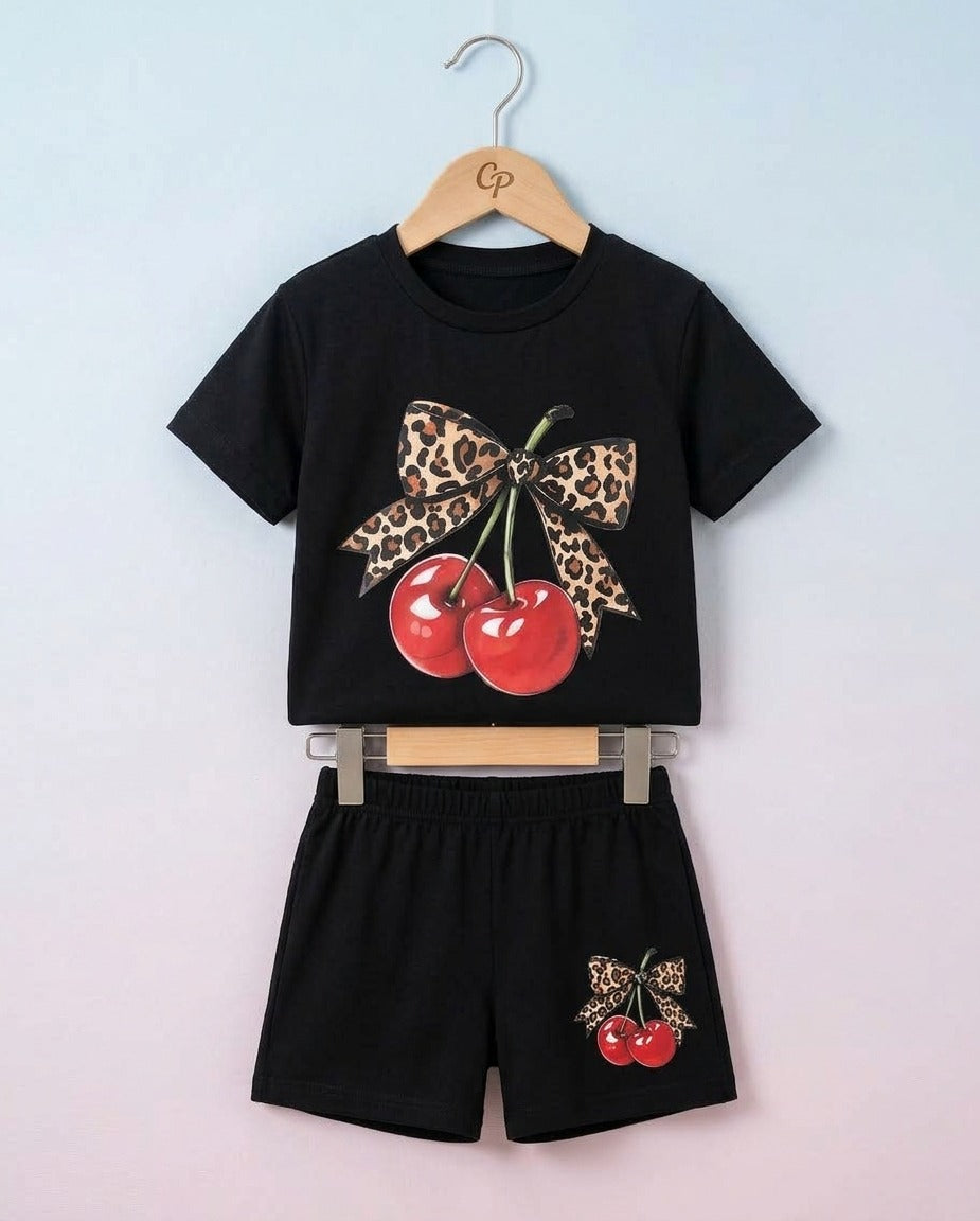 Double cherry   black kids outfit 111