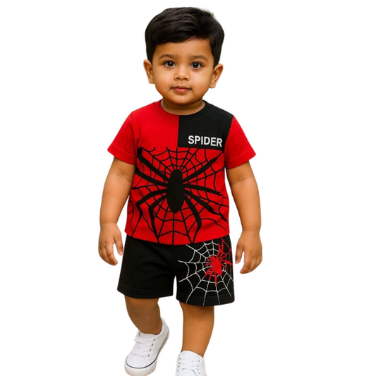 Boys Spider Printed T-Shirt & Shorts 2pcs Set(3mths-6yrs)-0123