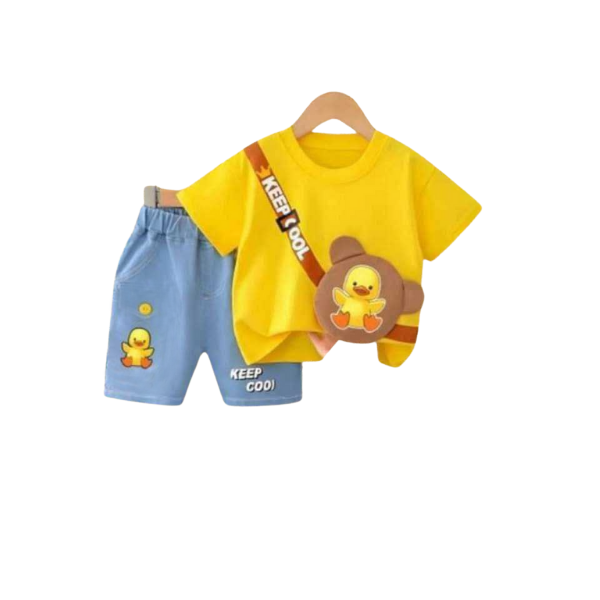 Boys & Girls Cute Duck Printed Matching T-Shirt & Shorts 2Pcs Set (3mths-6yrs)-0073